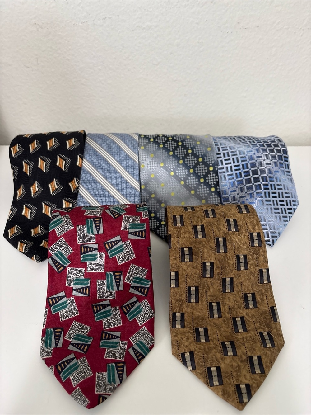 Men's Assorted Pattern Silk Ties - Burgundy, Navy, Light Blue, Gray, Brown